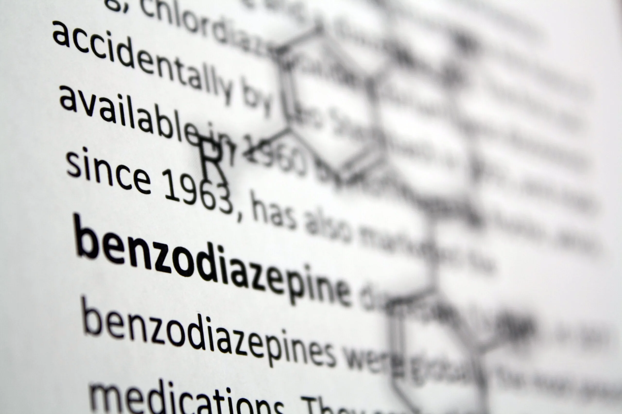 Benzodiazepines are a class of psychoactive drugs whose core chemical structure is the fusion of a benzene ring and a diazepine ring.