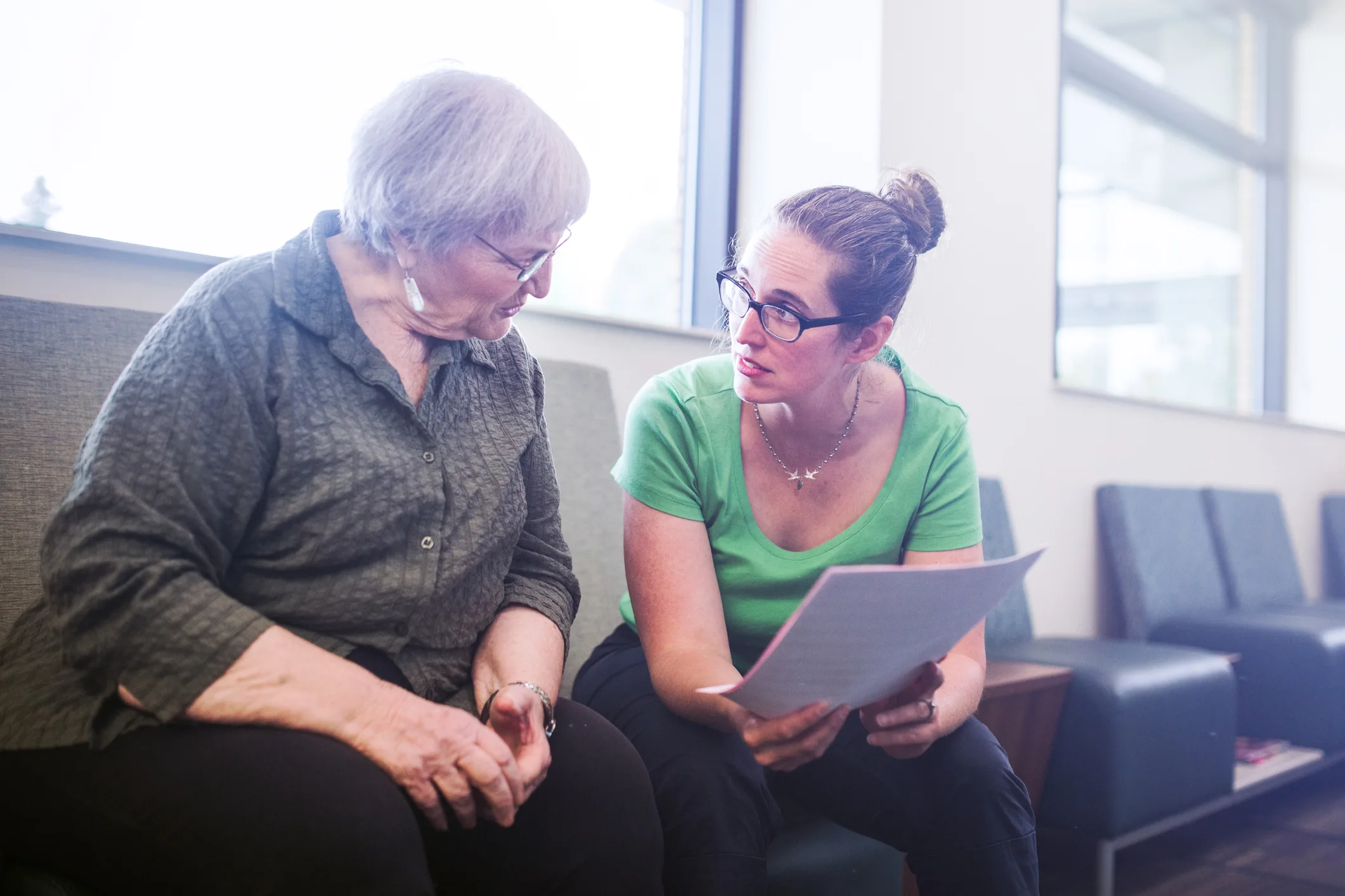 Woman helping patient plan aftercare